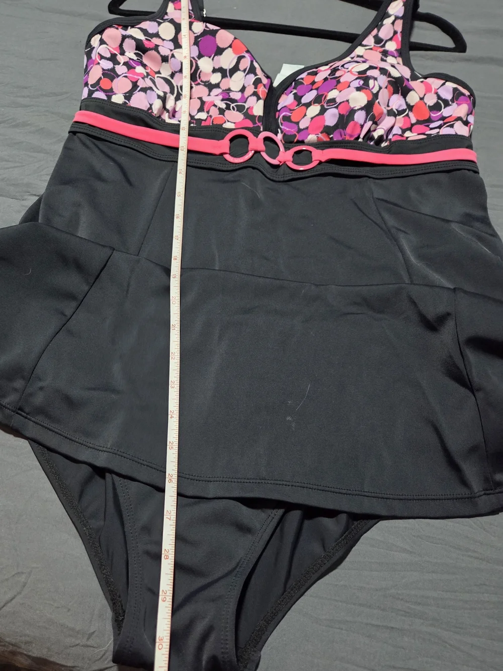 Black One-Piece Swimdress with Pink Polka Dot Bodice